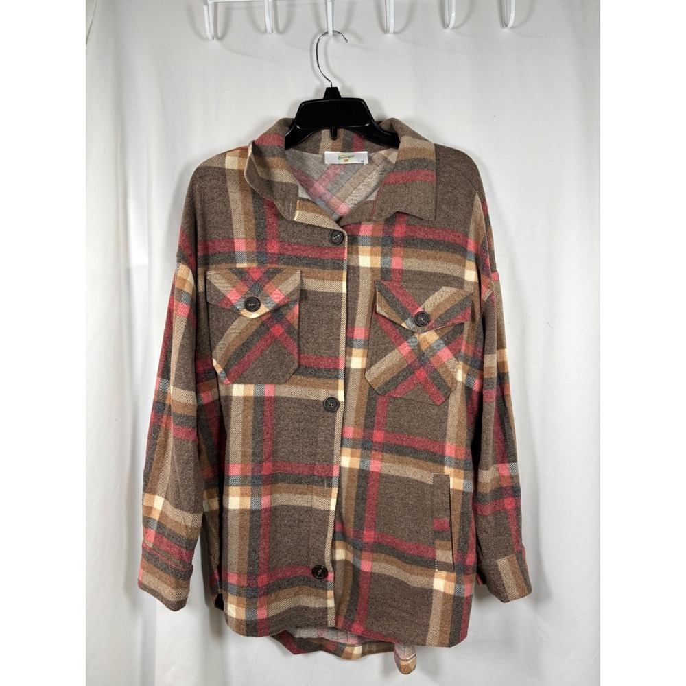 31:25 Boutique Brown Plaid Brushed Knit Shacket Womens Medium QJL-1209D4